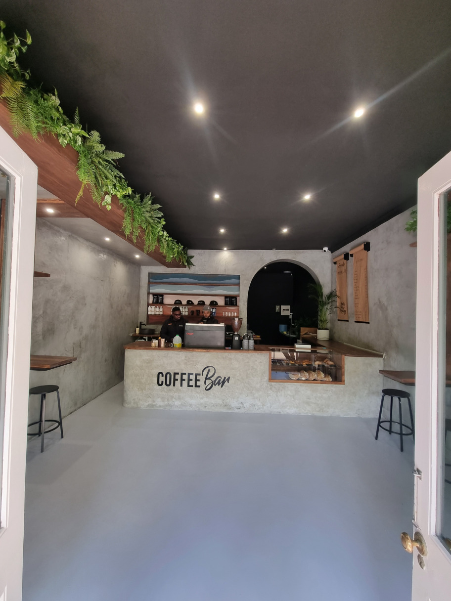 Coffee shop front counter mid-construction